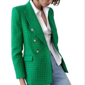 ZARA TEXTURED DOUBLE BREASTED BLAZER GREEN | 2324/682